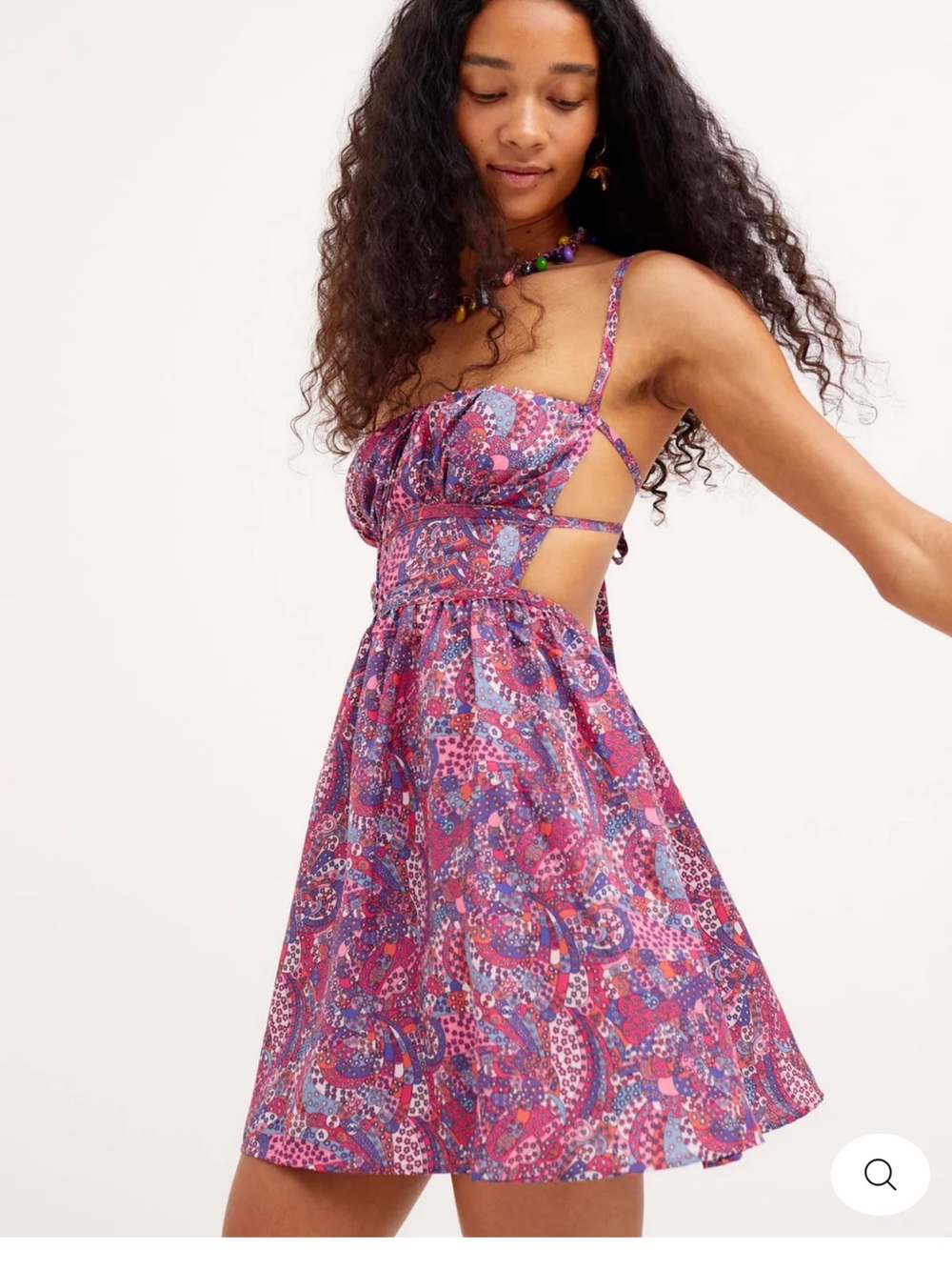 For Love & Lemons Pink and Purple Paisley Cutout Mini Dress